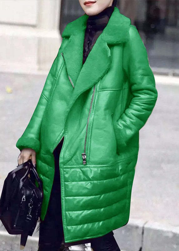 New Green Peter Pan Collar Patchwork Cotton Blend Coat Winter