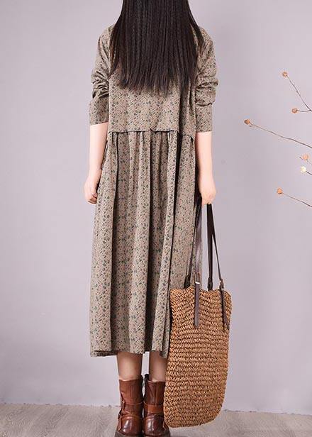 Loose Lapel Button Down Spring Dress Christmas Gifts Gray Print Blouses