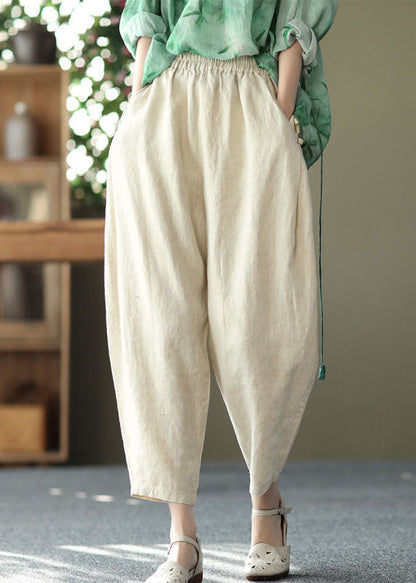 Linen Colour Oversized Harem Pants Elastic Waist Summer