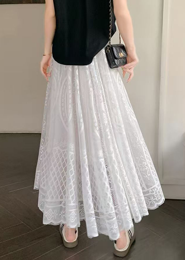 White Hollow Out High Waist Lace Skirt
