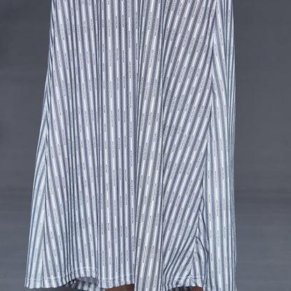 Grey Striped Backless Cotton Beach Dress Summer