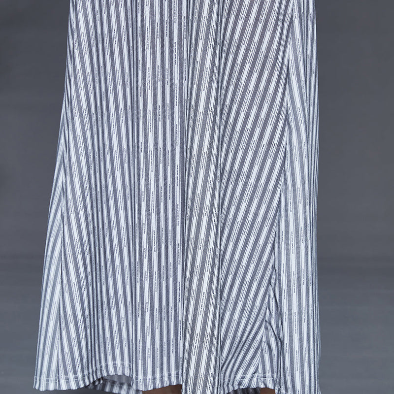 Grey Striped Backless Cotton Beach Dress Summer