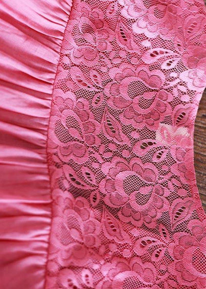 Rose Patchwork Lace Pockets Maxi Summer Linen Dress