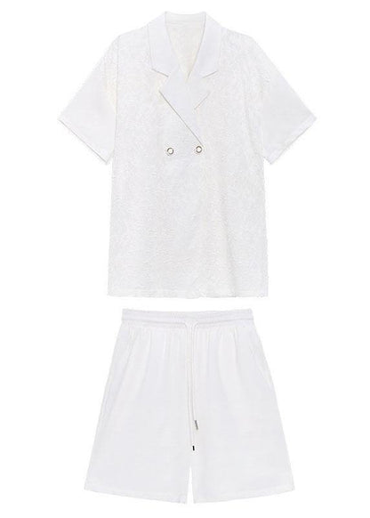 Fitted White Notched Button Down Two Pieces Set