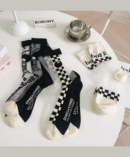 Boutique Jacquard Patchwork Sheer Mesh Crew Socks