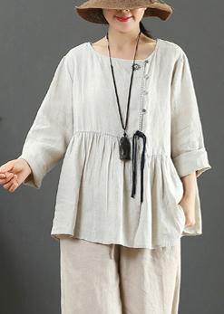 Italian Beige Blouses for O Neck Cinched Tunic Spring Blouse