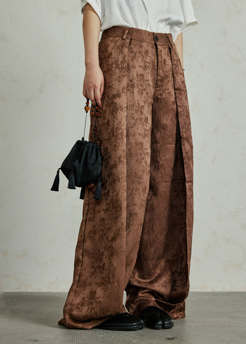 Black Pockets Print High Waist Silk Pants