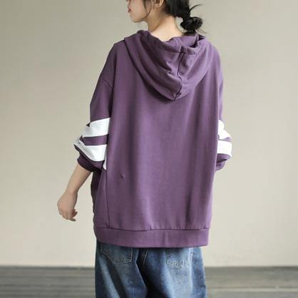 Hooded Cotton Spring Tunic Pattern Work Outfits Purple Sweatshirt