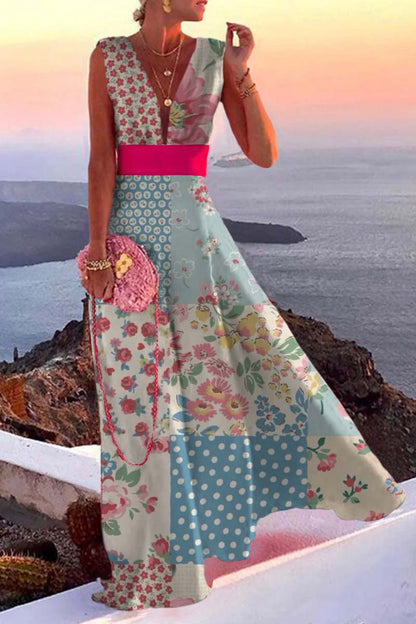 Simplicity White Flowers Split Joint V Neck a Line Dresses Summer