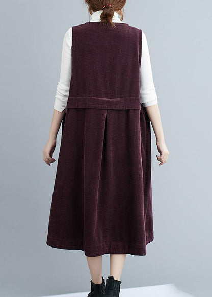 V Neck Sleeveless Spring Tunics Work Purple Art Dresses
