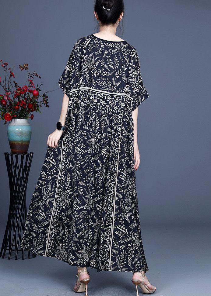 Black O-neck Summer Silk Blended Maxi Dresses
