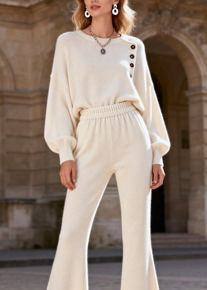 Classy O Neck Top and Pants Knit Two Piece Set Clothing Spring