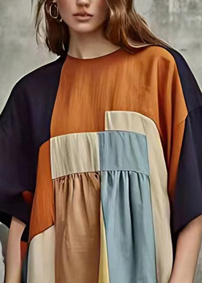 Colorblock Oversized Patchwork Cotton Mid Dresses Summer