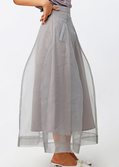 New Grey Zippered High Waist Tulle Skirts Summer