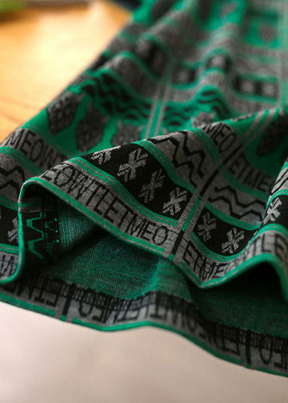 French Green O-neck Print Cotton Tank Tops Short Sleeve