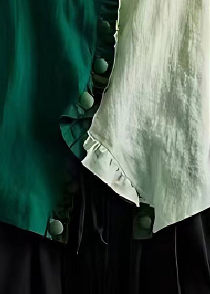 Colorblock Ruffled Asymmetrical Design Linen Top Summer