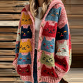 Comstylish Women's Colorful Cats Pattern Cozy Hooded Cardigan