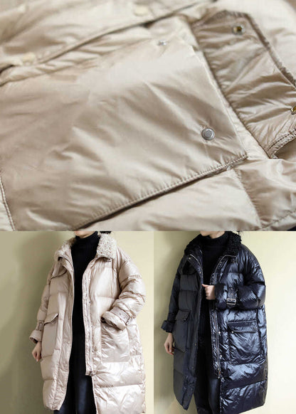 Loose Khaki Pockets Teddy Collar Fine Cotton Filled Puffers Coat Winter