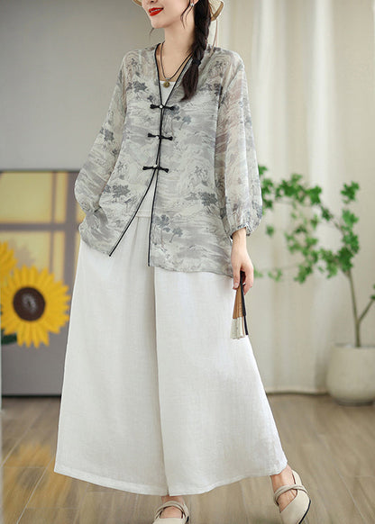 White Print Chiffon Oriental Upf 50+ Cardigans Spring