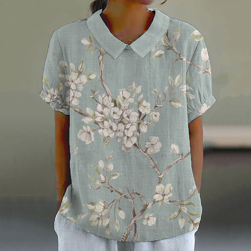 Comstylish Vintage Floral Art Printed Casual Short Sleeve Shirt