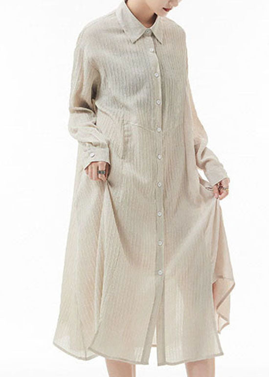 Loose Apricot Asymmetrical Design Peter Pan Collar Shirt Dresses Spring