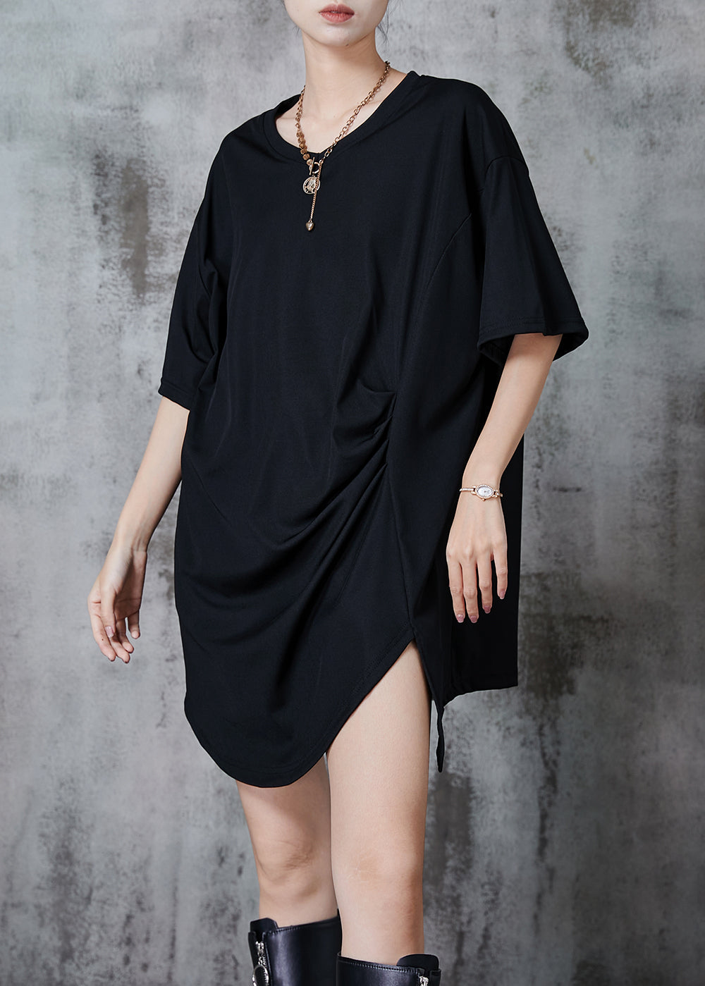 Black Asymmetrical Wrinkled Cotton Tank Summer