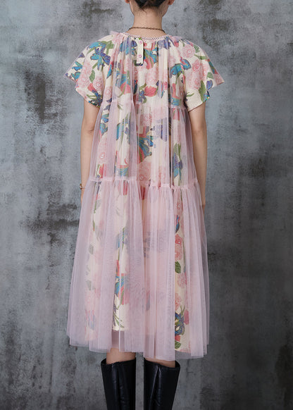 Apricot Print Tulle Work Dress Summer
