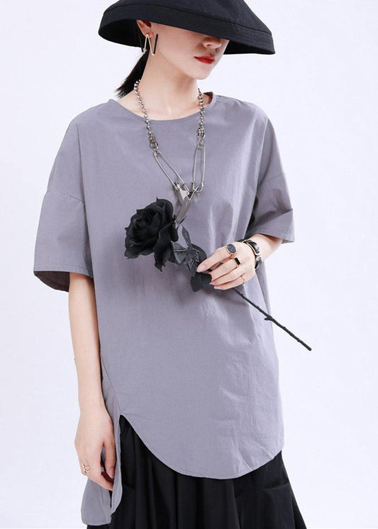 Classy Grey Low High Design Cotton T-shirt Summer
