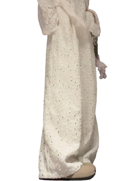 Loose White Sequins Cotton Wide Leg Pants Trousers Spring