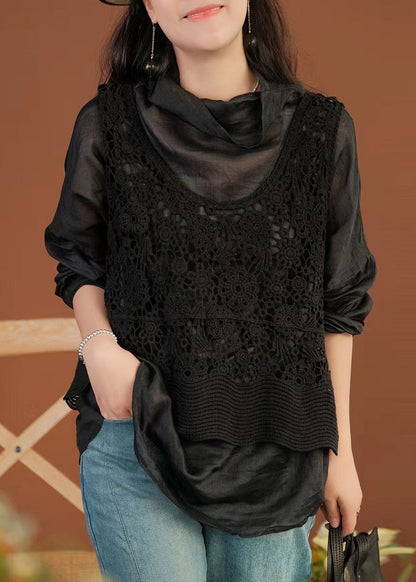 Black V Neck Hollow Out Knit Waistcoat Sleeveless