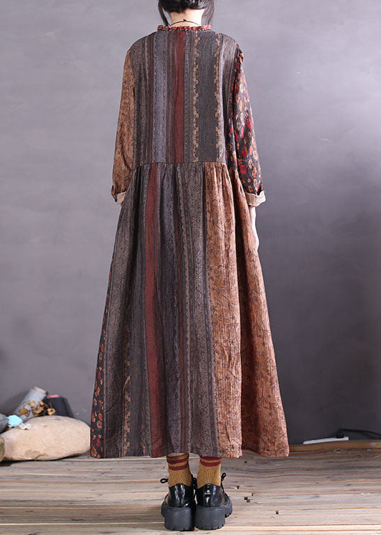 Ruffled Colorblock Print Cotton Maxi Dresses Spring