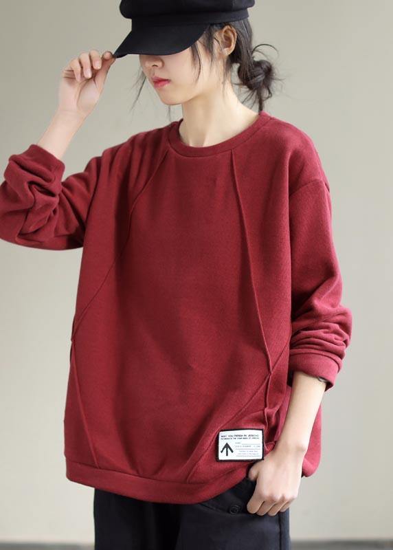 Diy Red Blouse O Neck Patchwork Vestidos De Lino Spring Shirt