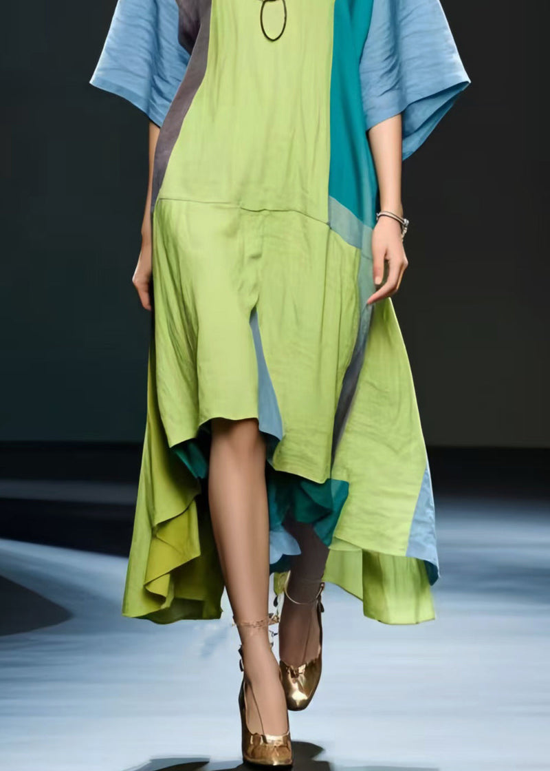 Grass Green Oversized Patchwork Cotton Maxi Dress Summer