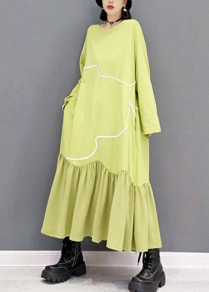Light Green O-neck Patchwork Holiday Dress Fall Long Sleeve