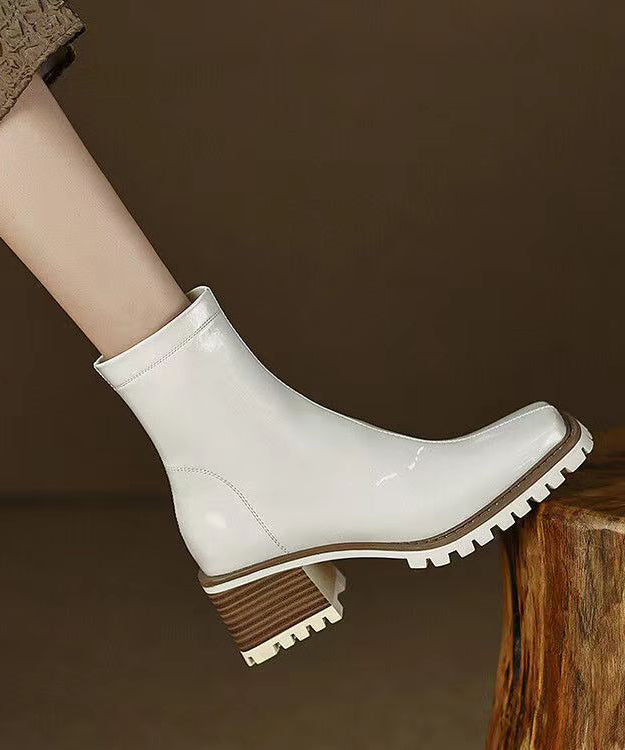Army Green Zippered Chunky Heel Boots Sheepskin