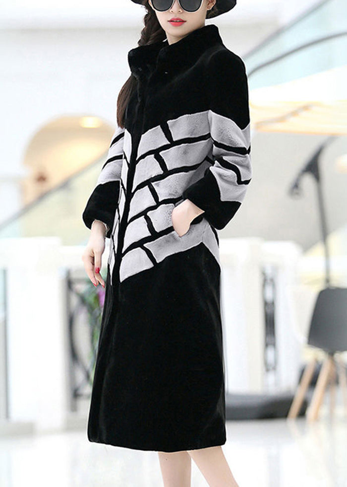 Diy Black Red Patchwork Fuzzy Fur Fluffy Jackets Winter