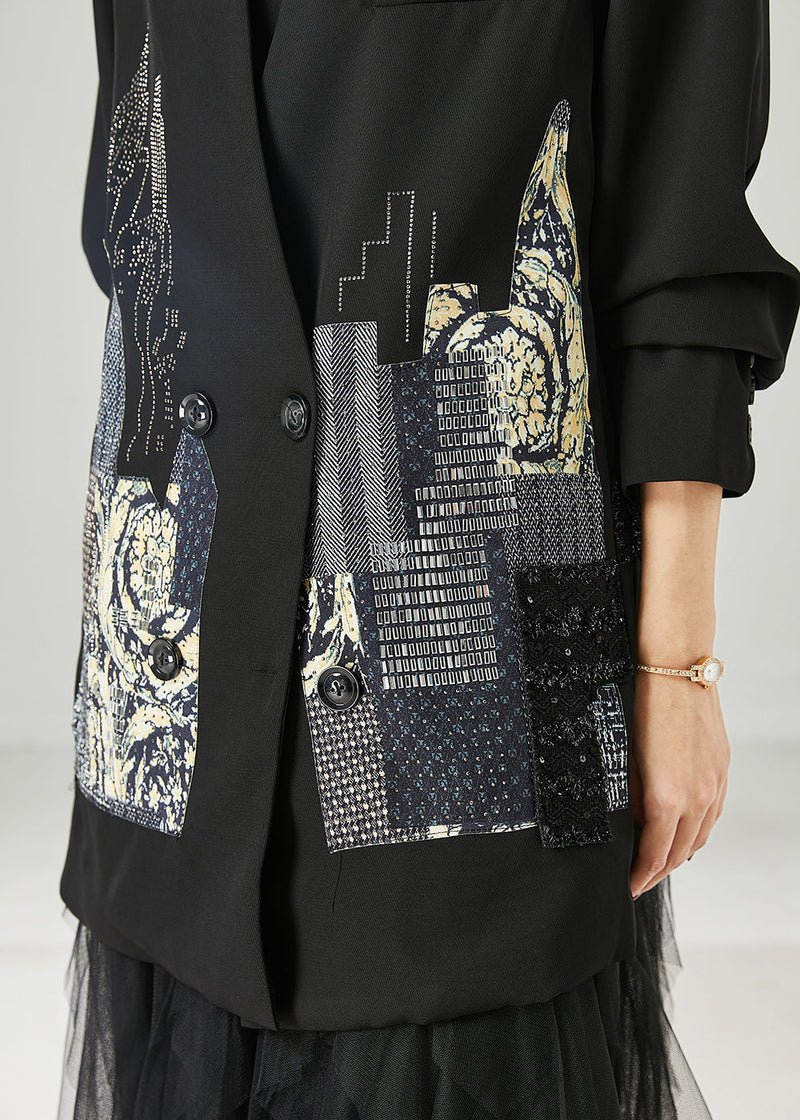 Black Original Design Patchwork Spandex Coats Spring