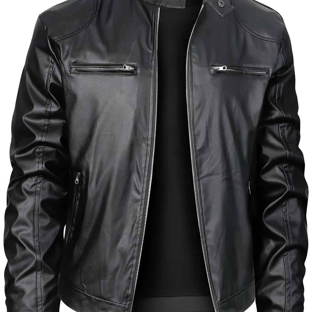 JO | Stylish PU leather jacket with color blocks and multi-zip design