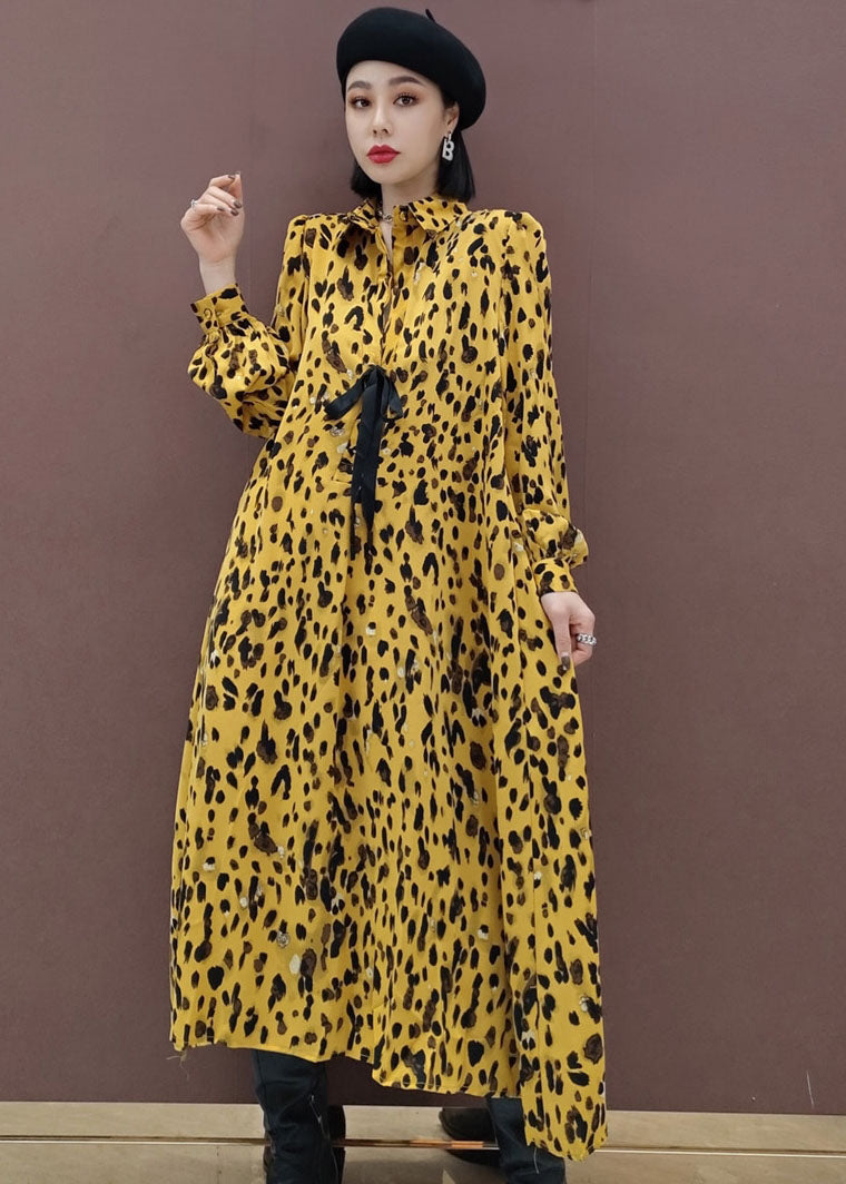 Yellow Peter Pan Collar Print Shirts Dress Spring