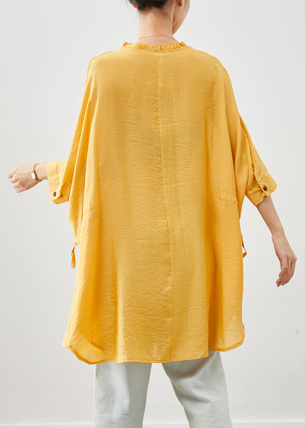Yellow Ruffled Oversized Linen Holiday Dress Summer
