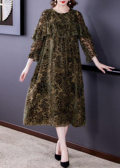 Green Velour Dress Ruffled Spring