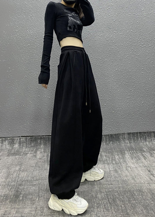 Autumn New Grey Drawstring High Waist Warm Fleece Sports Beam Pants