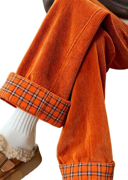 Yellow Pockets Patchwork Corduroy Wide Leg Pants Spring