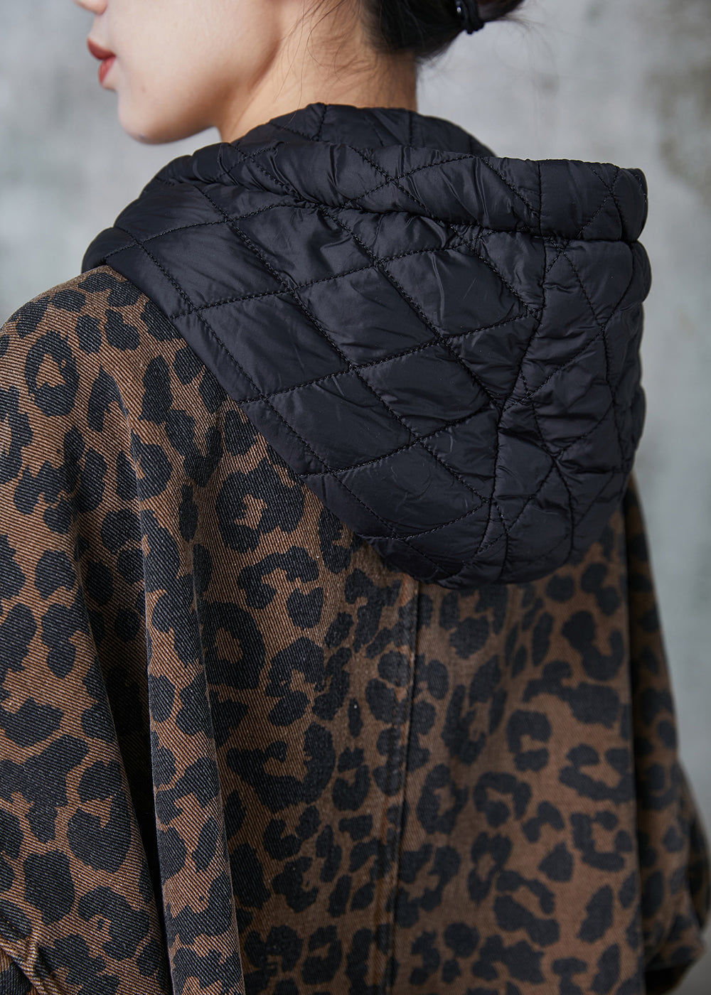 Coffee Hooded Leopard Print Warm Fleece Coat Spring
