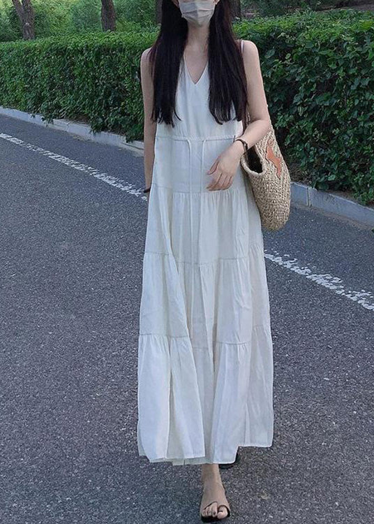 Beige V Neck Patchwork Vacation Chiffon Long Dresses Summer