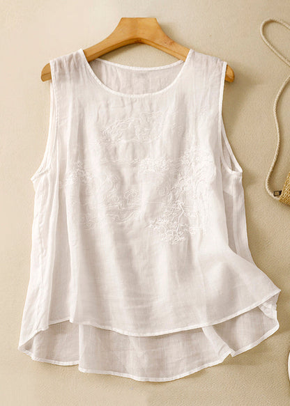 Loose Purple Embroidered Cotton Tank Sleeveless