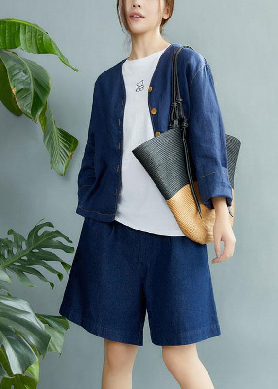 Navy V Neck Button Fall Long Sleeve Coat