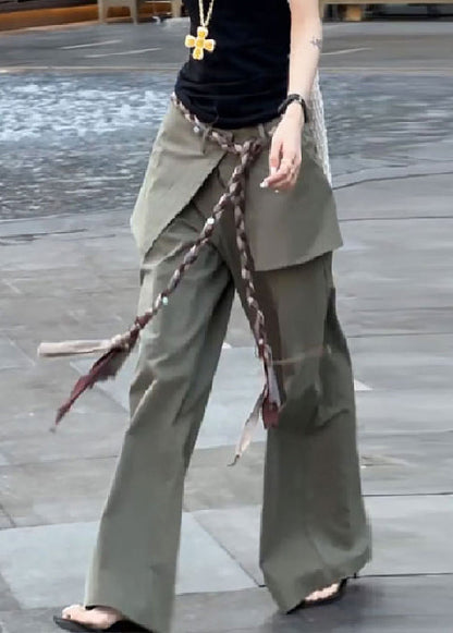 New Green False Two Pieces High Waist Cotton Pants Fall