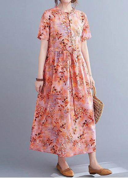 Organic Print Tie Waist Chiffon Ruffled Summer Maxi Dress