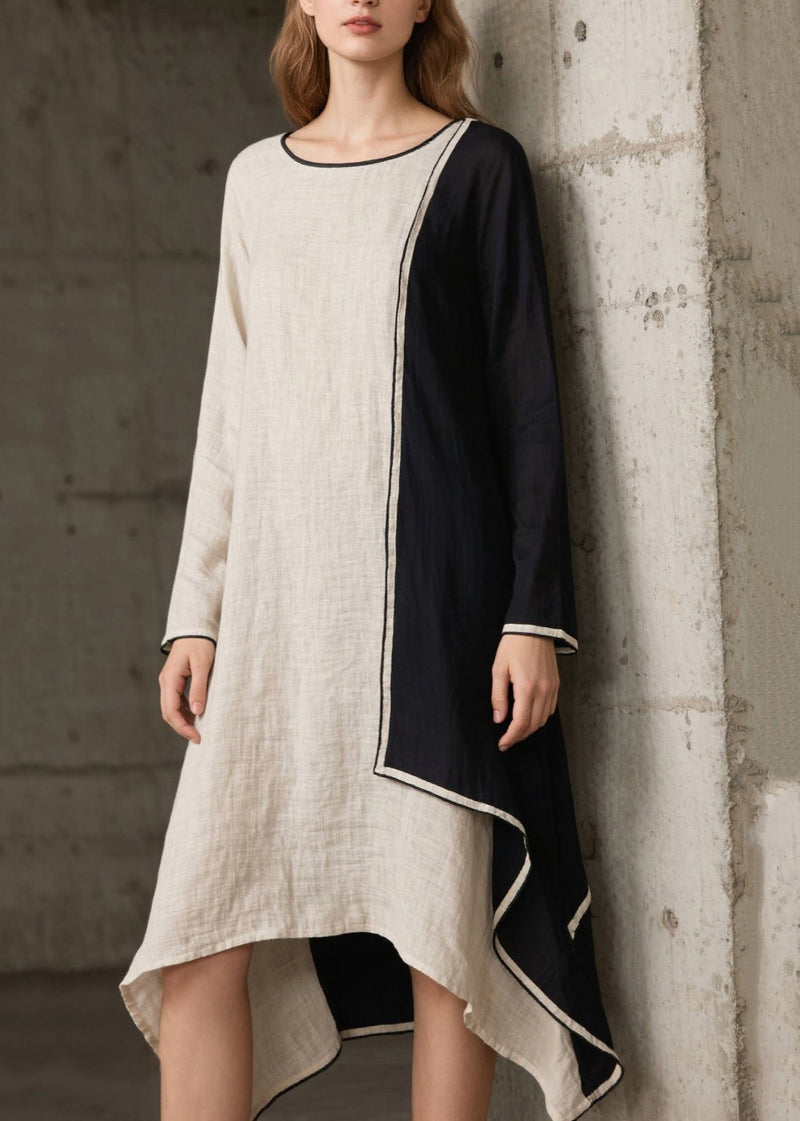 White Asymmetrical Patchwork Cotton Maxi Dress Spring